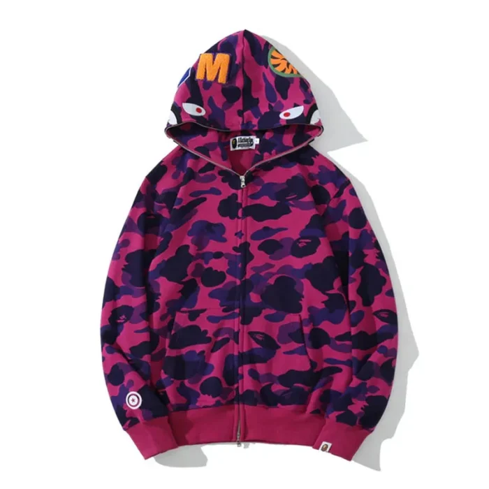 A Bathing Ape Camouflage Red Bape Shark Hoodie