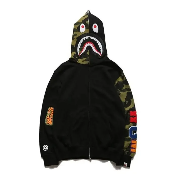 Camouflage BAPE Color Camo Tiger Shark Full Zip Hoodie