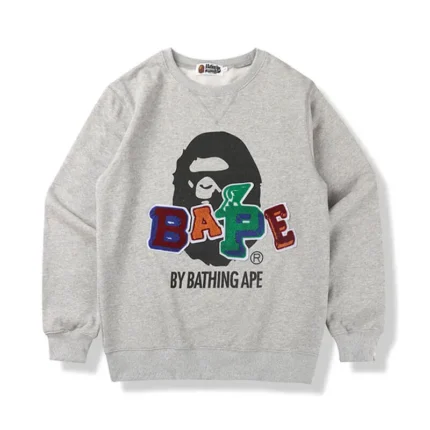 Black and Grey Bape Patch Crewneck Mens Sweatshirt