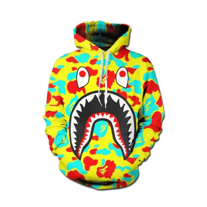 Long Sleeve Camouflage Bape Shark 3d Printed Hoodie