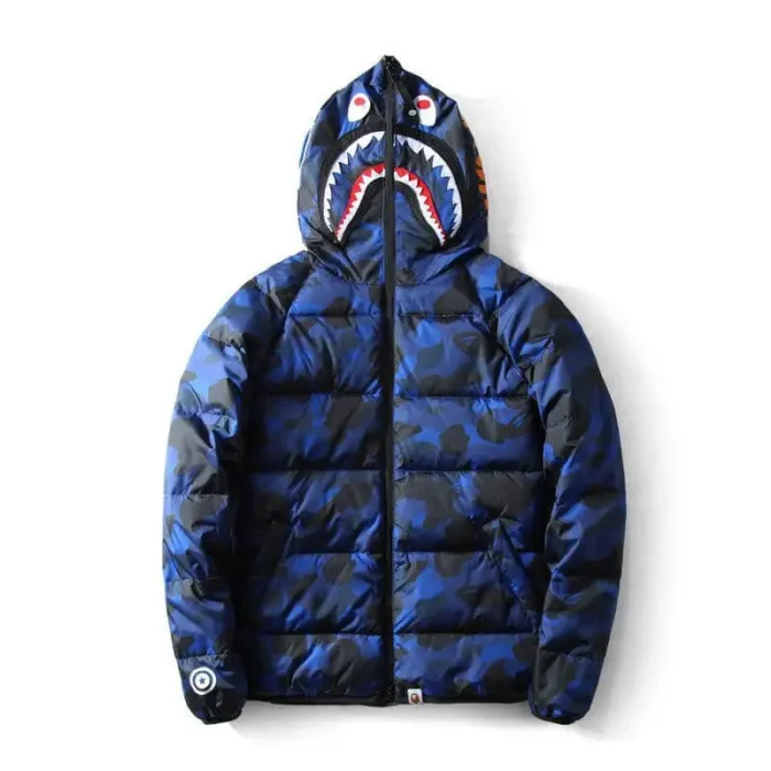 Windbreaker Blue Bape Shark Hooded Jacket